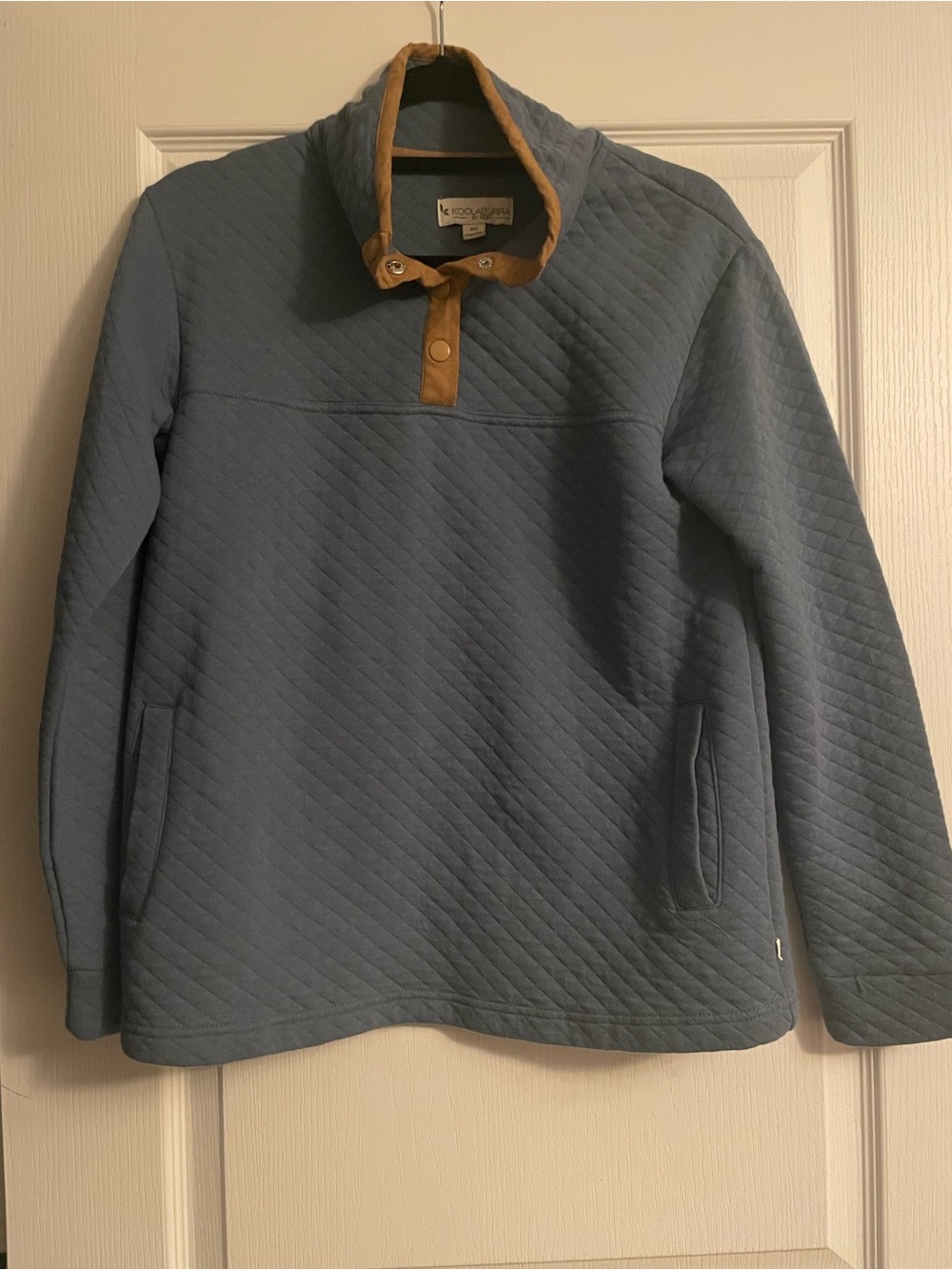 Ugg Koolaburra Men's Quilted Sweater in Dusty Blue with Tan Trim